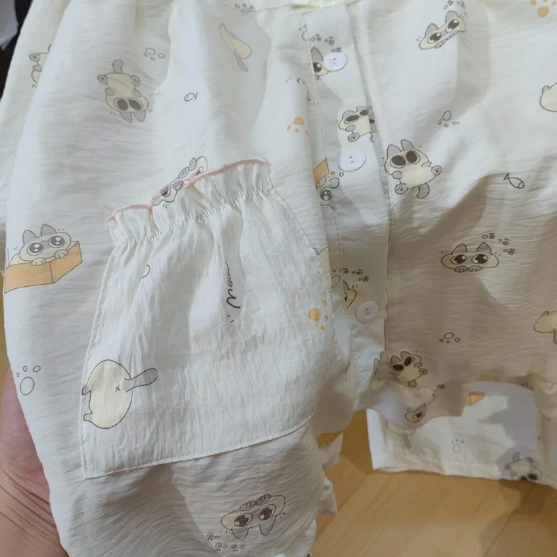 Azuki Schlafanzug, niedlich und mit Cartoon-Modedruck, bequem, feuchtigkeitsableitend, langärmelig, lange Hose, kann auch außerhalb der Hauskleidung getragen werden. – Detail 3