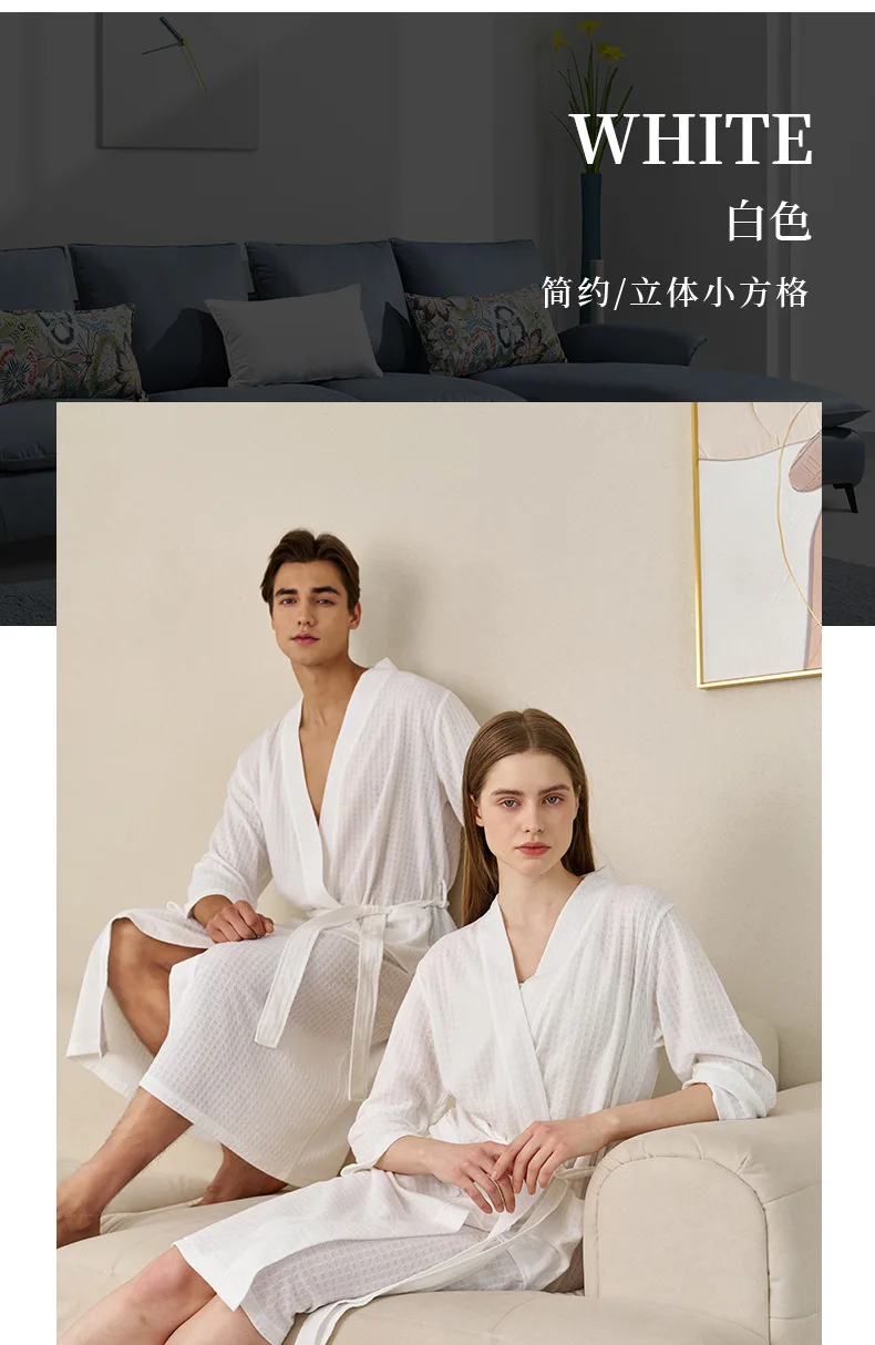 Herren Waffelstrick-Bademantel, Leichter Weicher Spa-Bademantel mit Taschen & Gürtel, Atmungsaktiver Saugfähiger Waffel-Kimono, Schlafbekleidung für Zuhause – Detail 9