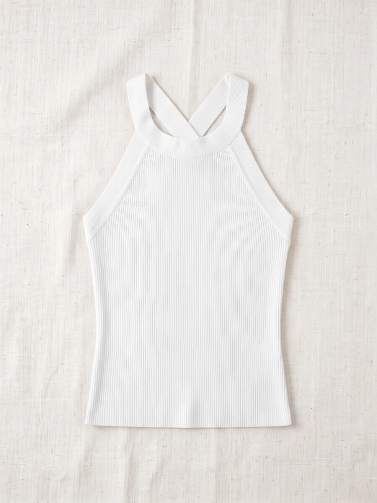AOSSVIAO 2026 Summer Slim Versatile Short Top Sexy Women Sleeveless Halter Tank Tops Solid Black/White Crop Vest Tops