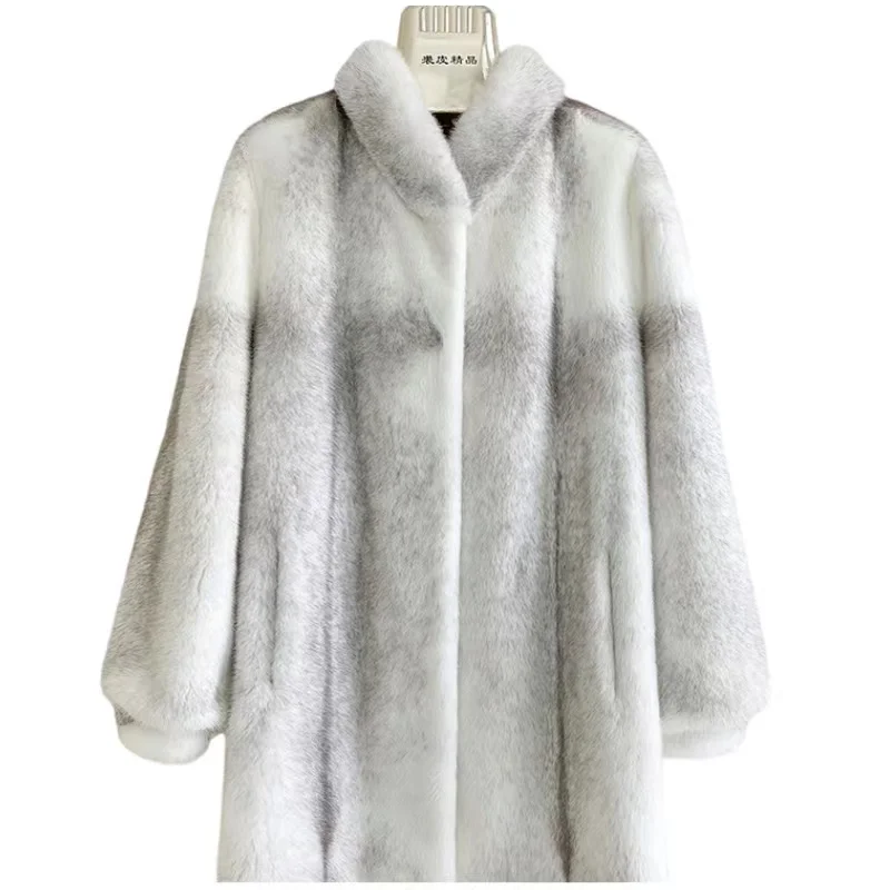 Women's dress Winter sweat de mujerWomen's whole mink Stand-up collar fashion mink coat medium length fur coat looks slim winter