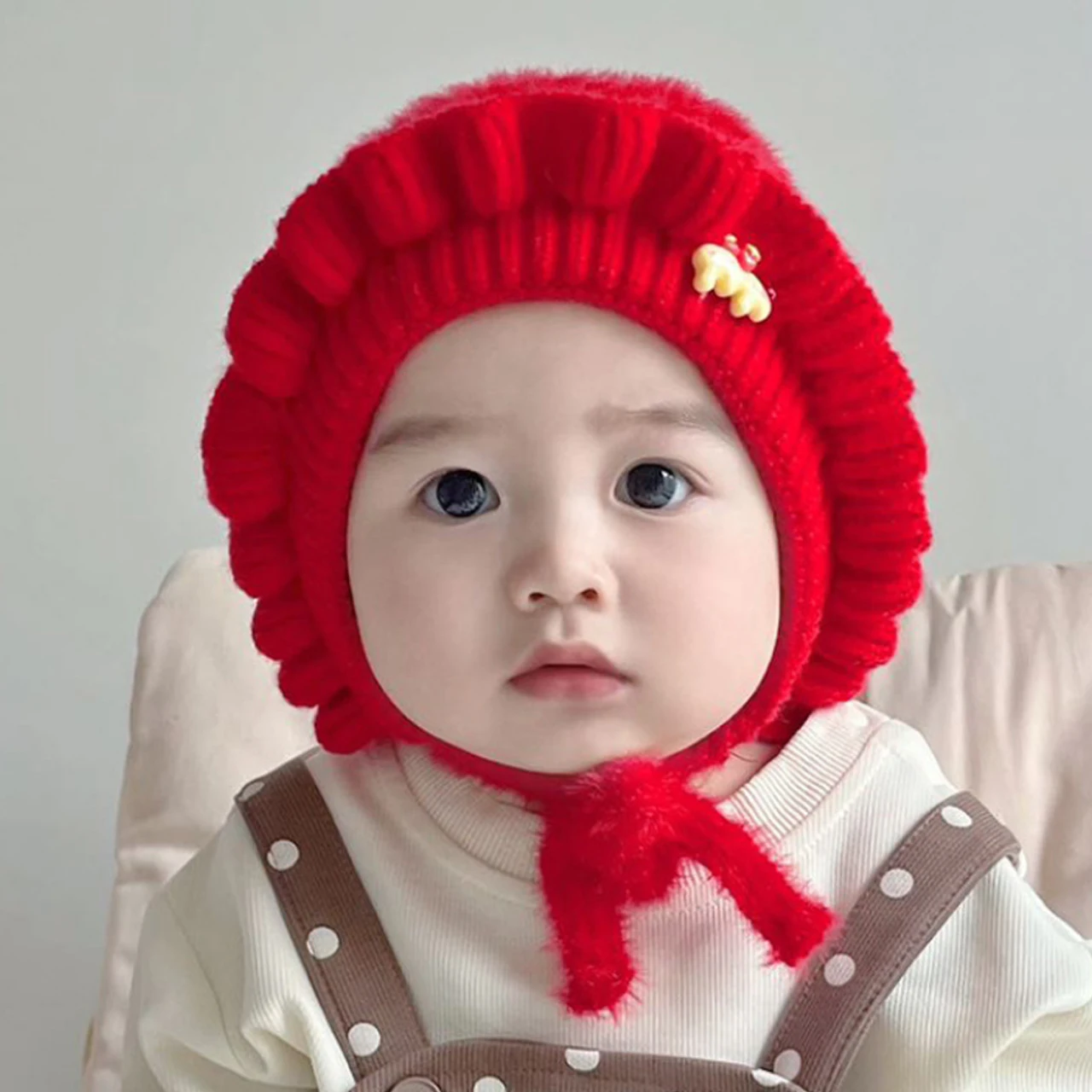 

Baby Plush Ear Protection Hat Princess Girl Lace Ruffle Headgear Cap Winter Warm Woolen Crochet Bonnet 3-24Month Infant Beanies