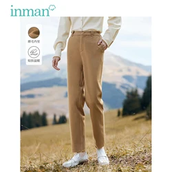 INMAN Women Imitation Wool Pants 2023 Winter High Waisted Straight Long Trousers Simple Basic Versatile Apricot Khaki Gray Pant