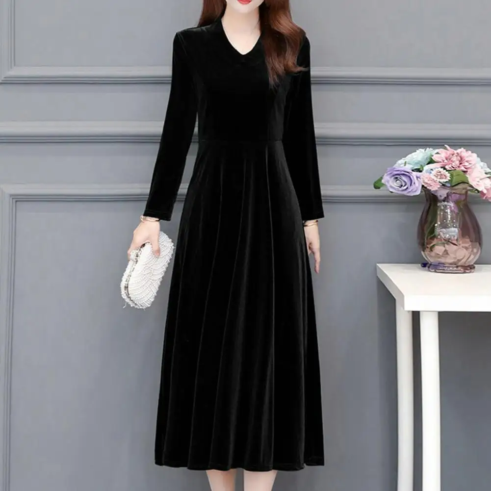 Trendy Women Dress Long Sleeves Dress-up OL Style Lady Prom Dress