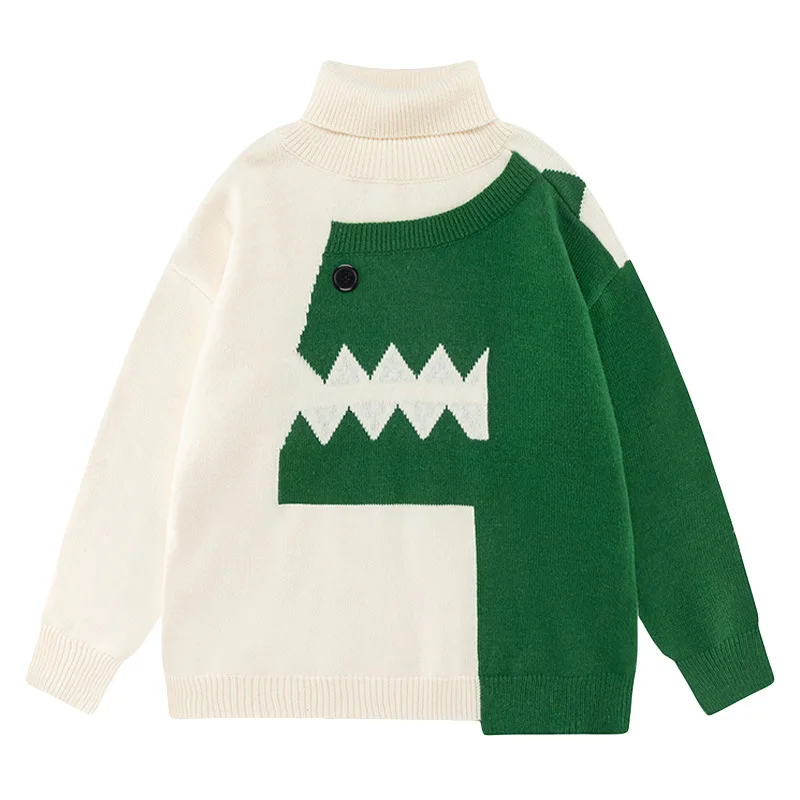 

Winter Men's Pullover Cute Little Monster Printed Sweater Lazy Man Round Neck Color Matching Sweater Casual Neutral Knit Top