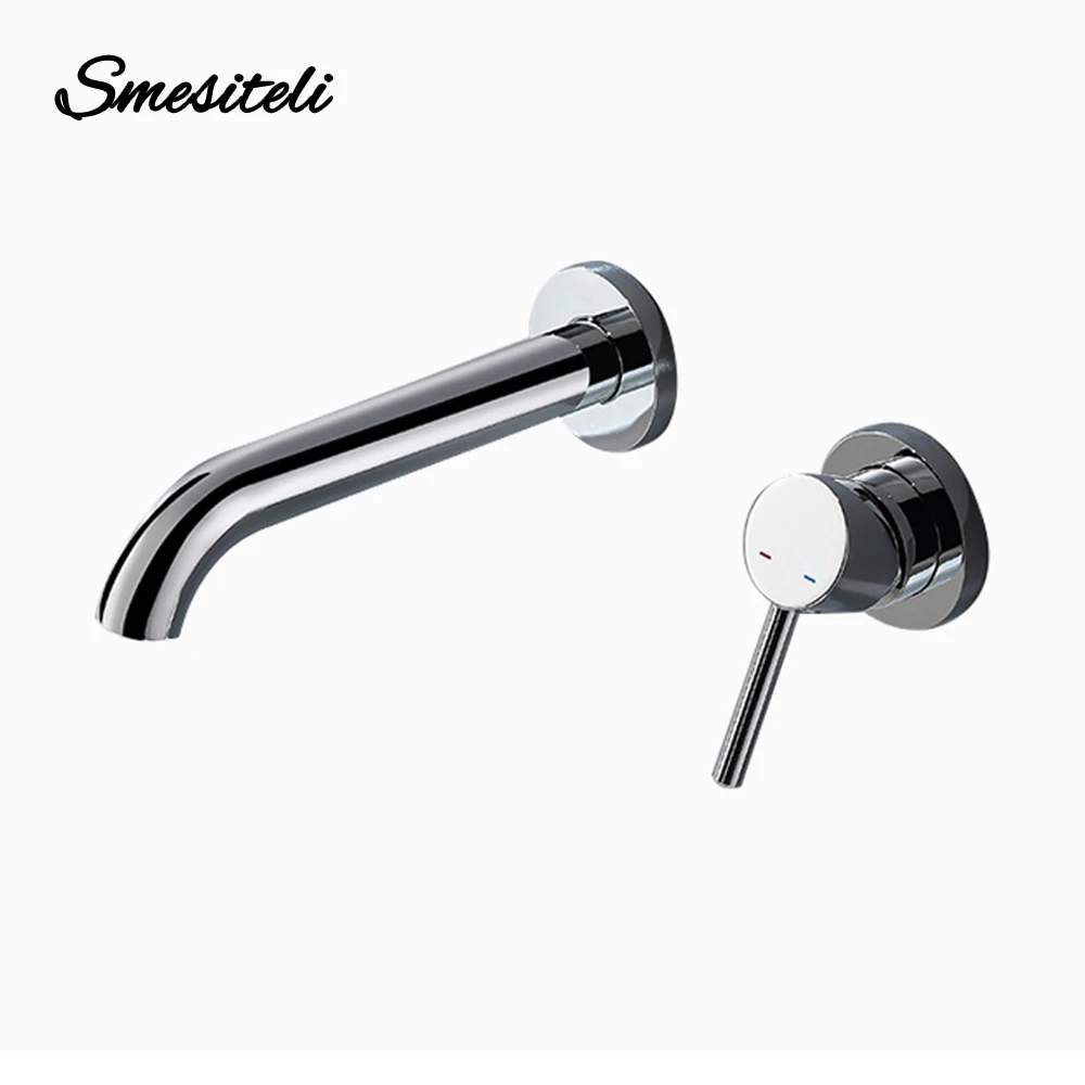 

Bathroom Wash Basin Faucet Hot and Cold Water Single Handle Double Hole Chrome and Black Wall Mounted Brass Contemporary