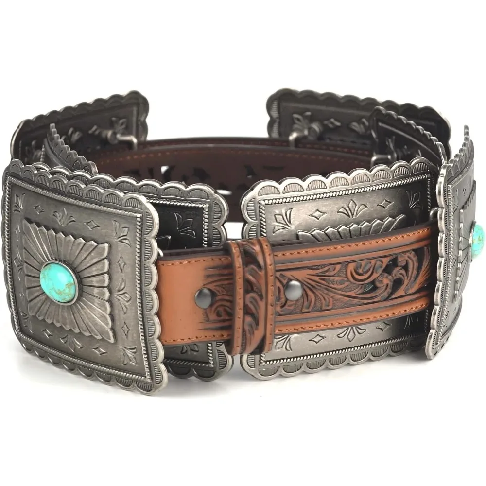 Türkiser Concho-Westerngürtel für Damen – authentischer Stil für Cowgirl-Mode