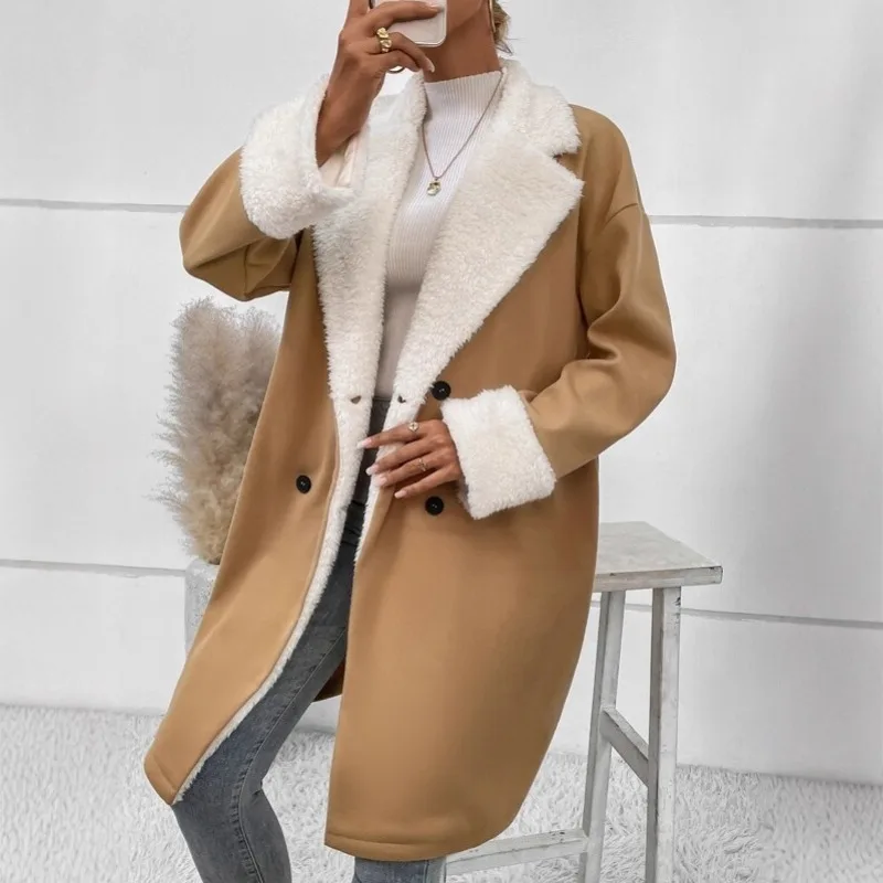 

Осенне-зимние однотонные повседневные женские пальто и куртки с отложным воротником, длинными рукавами, модные прямые элегантные офисные наряды для женщин