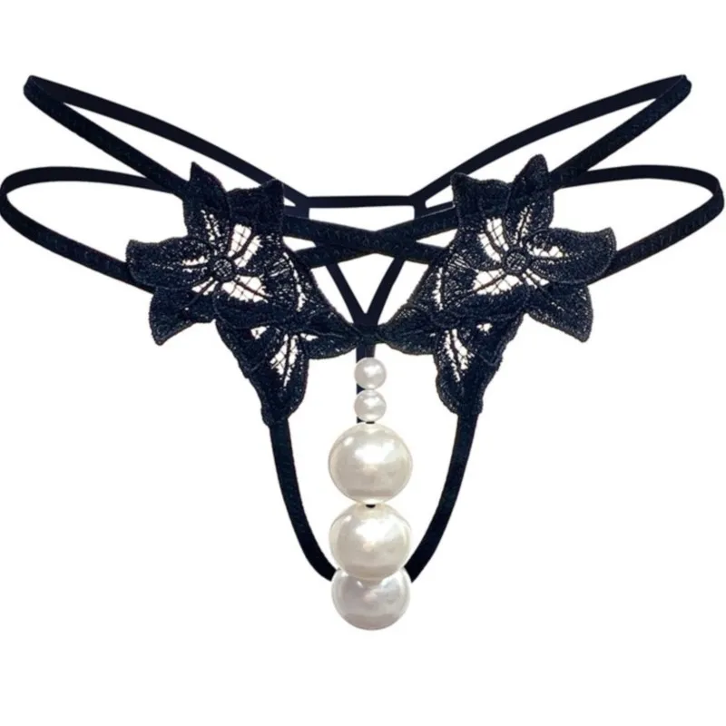 

Sexy Pearl Lace Thong Women's Open Crotch Underwear Transparent Erotic Lingerie Massage Beads T-shaped Panties