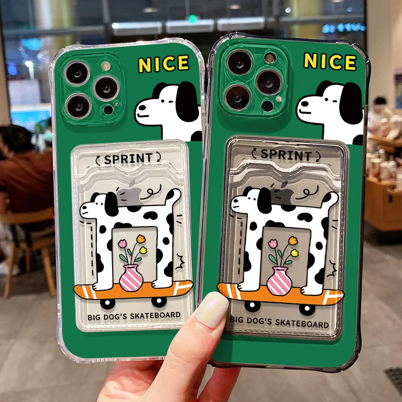 Card Holder Phone Case For iPhone 11 13 16 Pro Max 15 14 12 16promax 15promax  Transparent Soft Silicon Shockproof Funda Covers