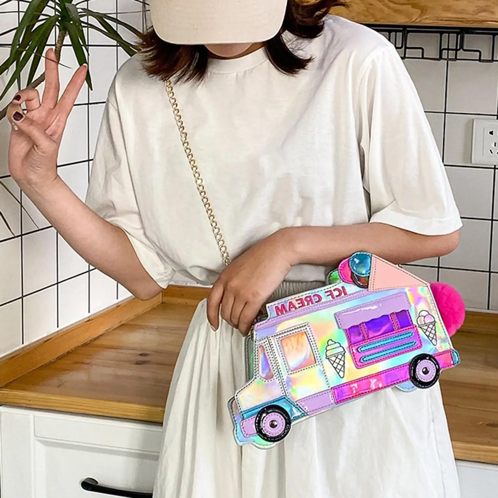 Cute Ice Cream Car Shape Shoulder Bag Handbag Satchels Dazzling Color Chain Bags