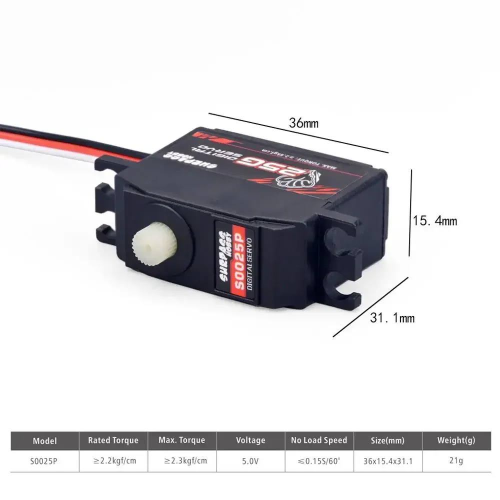 SURPASS Hobby S0025P Plastic Gear 2KG Servo For RC Airplane Robot 1/12 RC Monster Car Boat Duct Plane