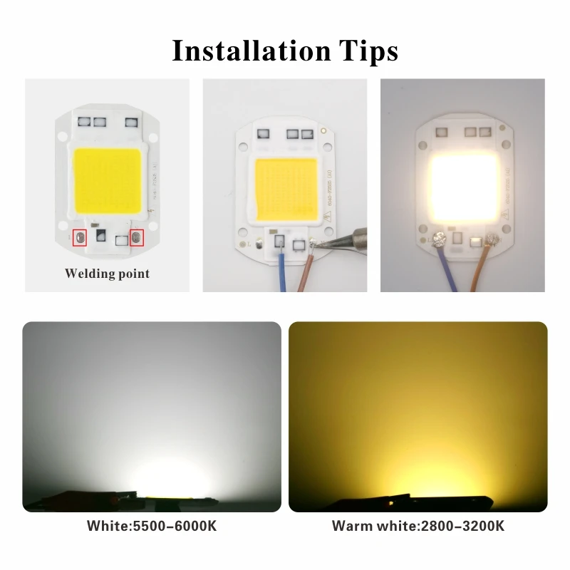 ชิป LED 110V 220V 10W 20W 30W 50W ชิป COB ไม่ต้องใช้เม็ดโคมไฟ LED คนขับสำหรับโคมไฟฟลัดไลท์โคมไฟ DIY