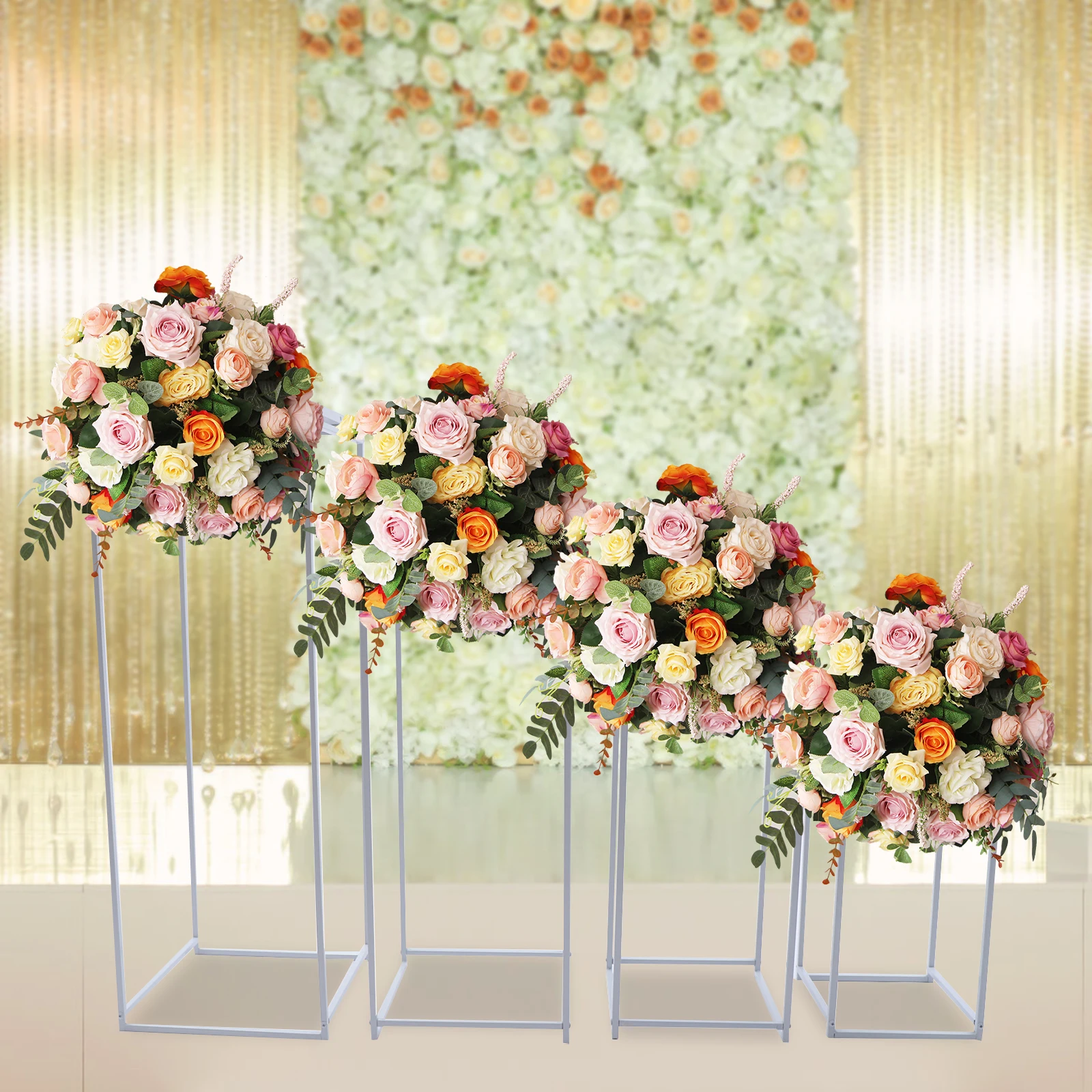 4PCs Wedding Flower Stands White Square Flower Stand for Floral Arrangement, Geometric Flower Vase Stand for Party, Events