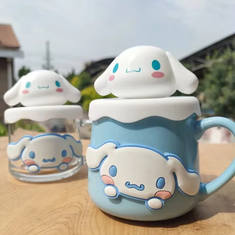 Kawaii Sanrio Cinnamoroll Cute Cartoon Anime Ceramic Mark Cup Lid Students Milk Cup Children's Cup Breakfast Cup Girls Gifts