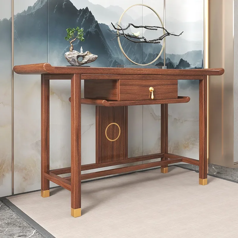 for New Chinese Style Purple Gold Sandalwood Solid Wood Strip Case with Drawers Foyer Entrance Cabinet Against Wall Light