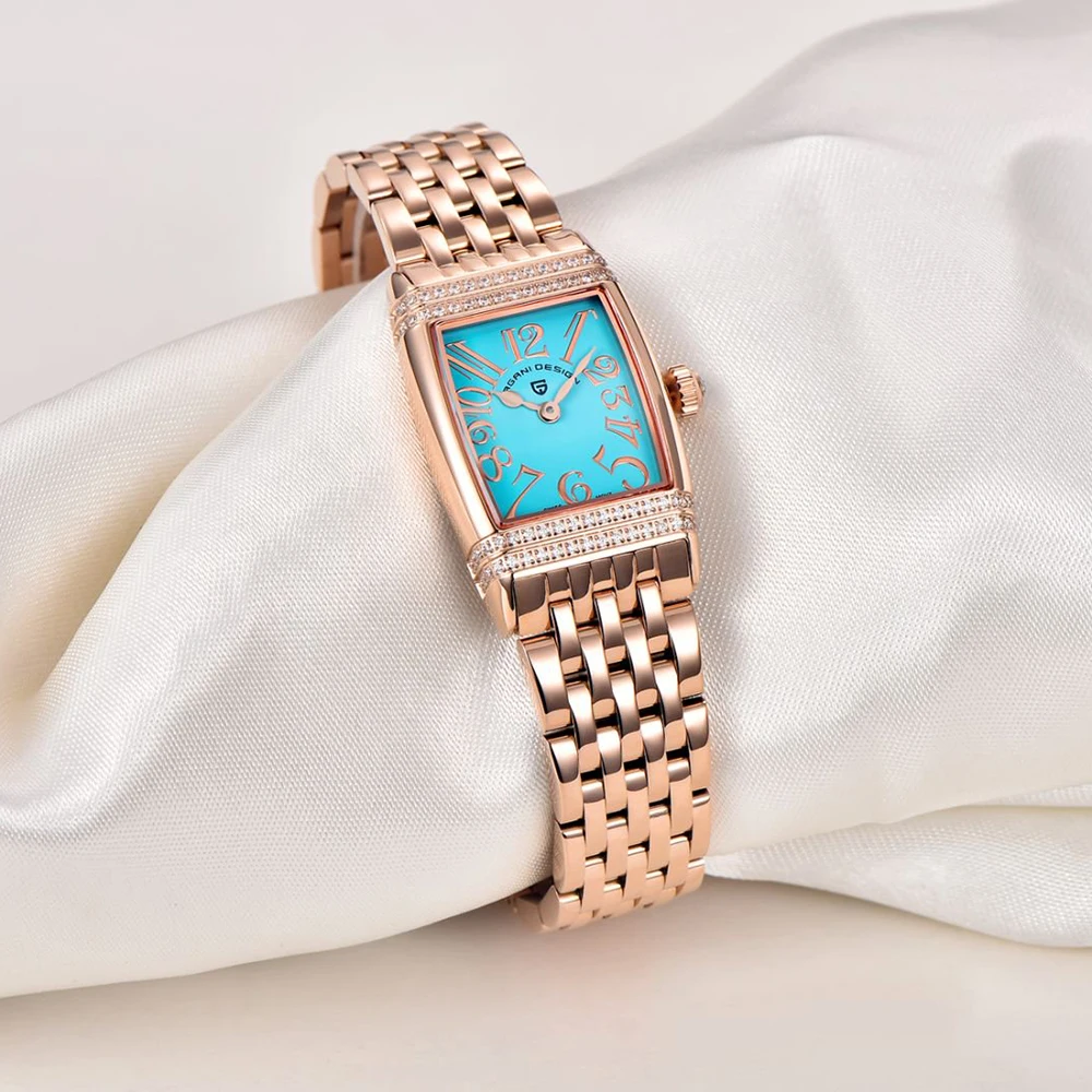PAGANI DESIGN luxury brand European American square quartz watch waterproof stainless steel diamond inlaid bezel women's watch
