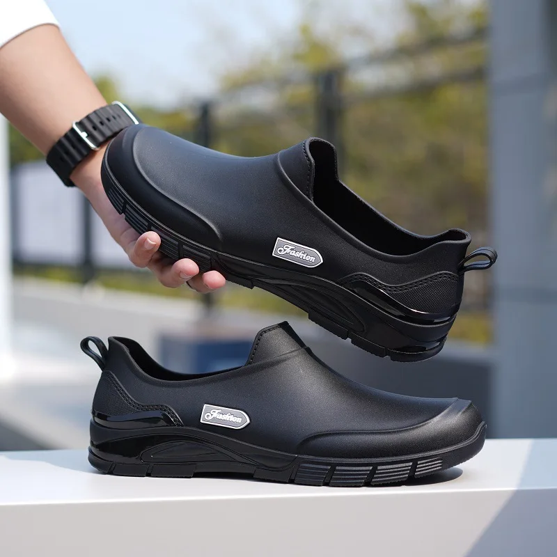 Mens Spring Autumn Fashion Low Top Rain Boots Short Tube Non Slip Kitchen Rubber Work Shoes Odor Resistant Lightweight