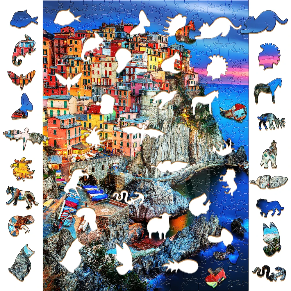 Cinque Terre Holz Puzzle Spielzeug Reise Souvenir Holz Puzzles für Kinder Montessori Spiele Großhandel geheime Puzzle-Boxen