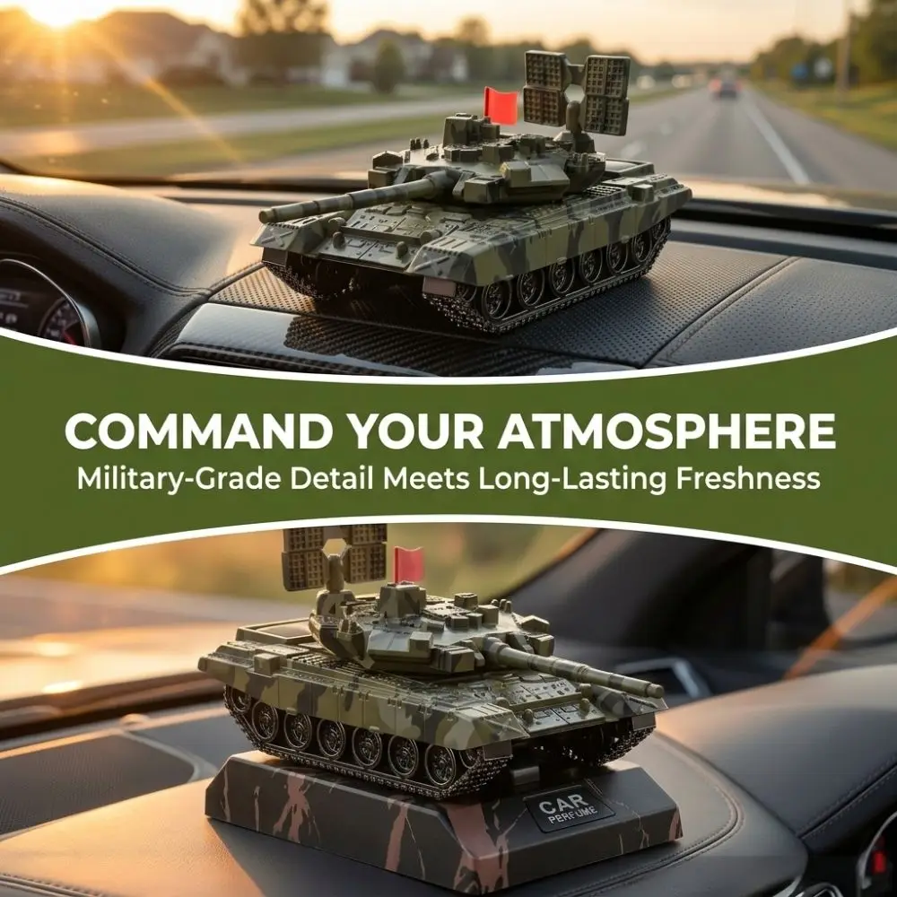Solar Powered Tank Model Car Air Freshener Dashboard Decor Ornament Cool Interior Accessory for Men Car Decoration Gift