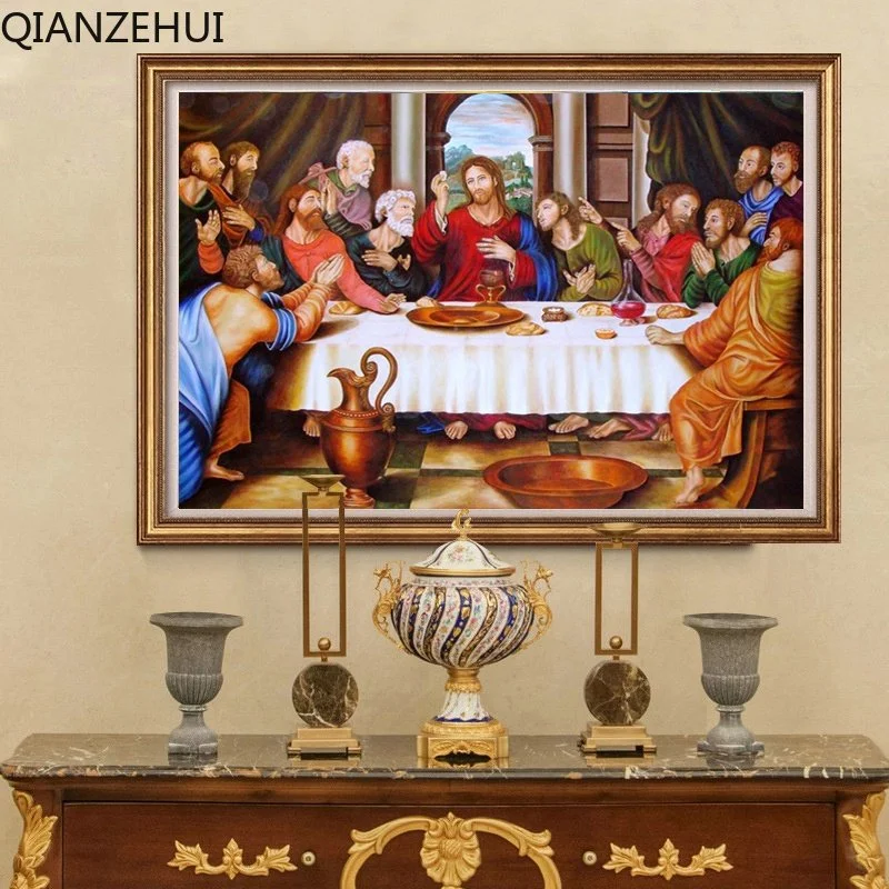 

DIY full Diamond Embroidery,Round Diamond the last supper Christian Living room decoration rhinestone bead Diamond painting