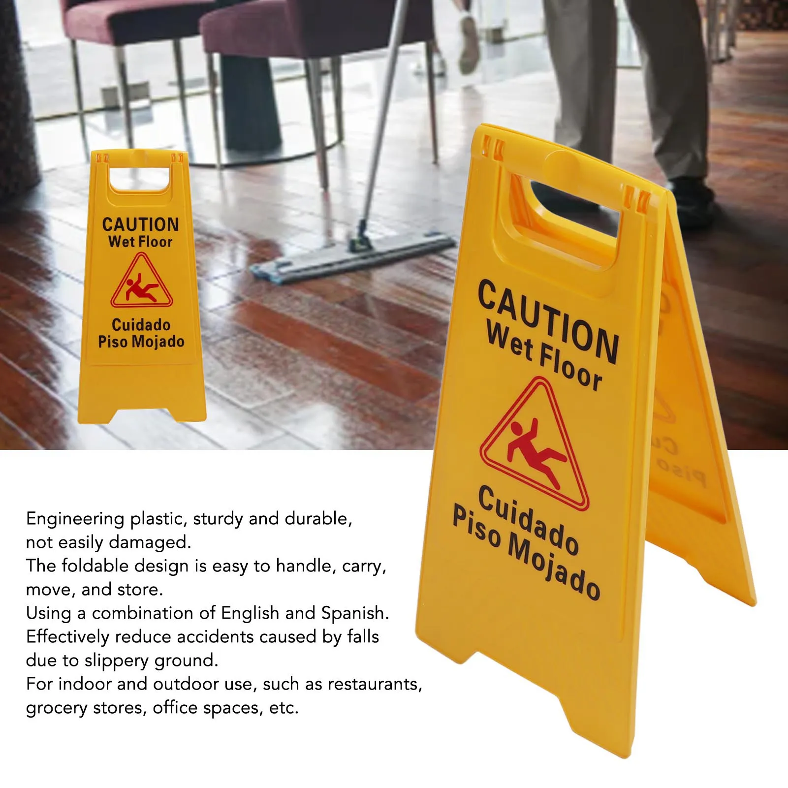 12Pcs Wet Floor Sign Foldable A Frame Caution Floor Sign Plastic 2 Sided for Indoor Outdoor