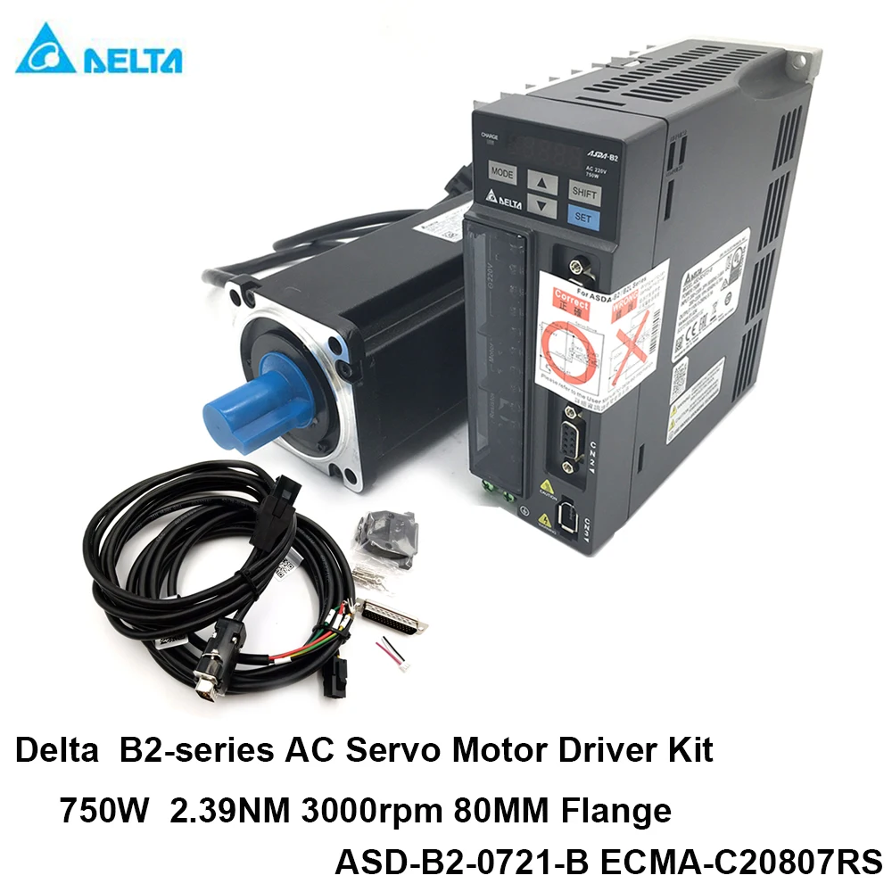 

Delta AC Servo Motor Drive Kit 750W 2.39NM 3000rpm 17bit ASD-B2-0721-B ECMA-C20807RS NEMA32 80MM 0.75KW 220V with 3m Cable