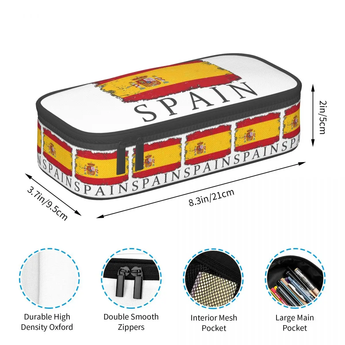 

Spain Country Flag Spain Tourist Flag Spain Team Flag Pencil Case Pencil Pouch Large Storage Pen Box Pencil Bag for Kids