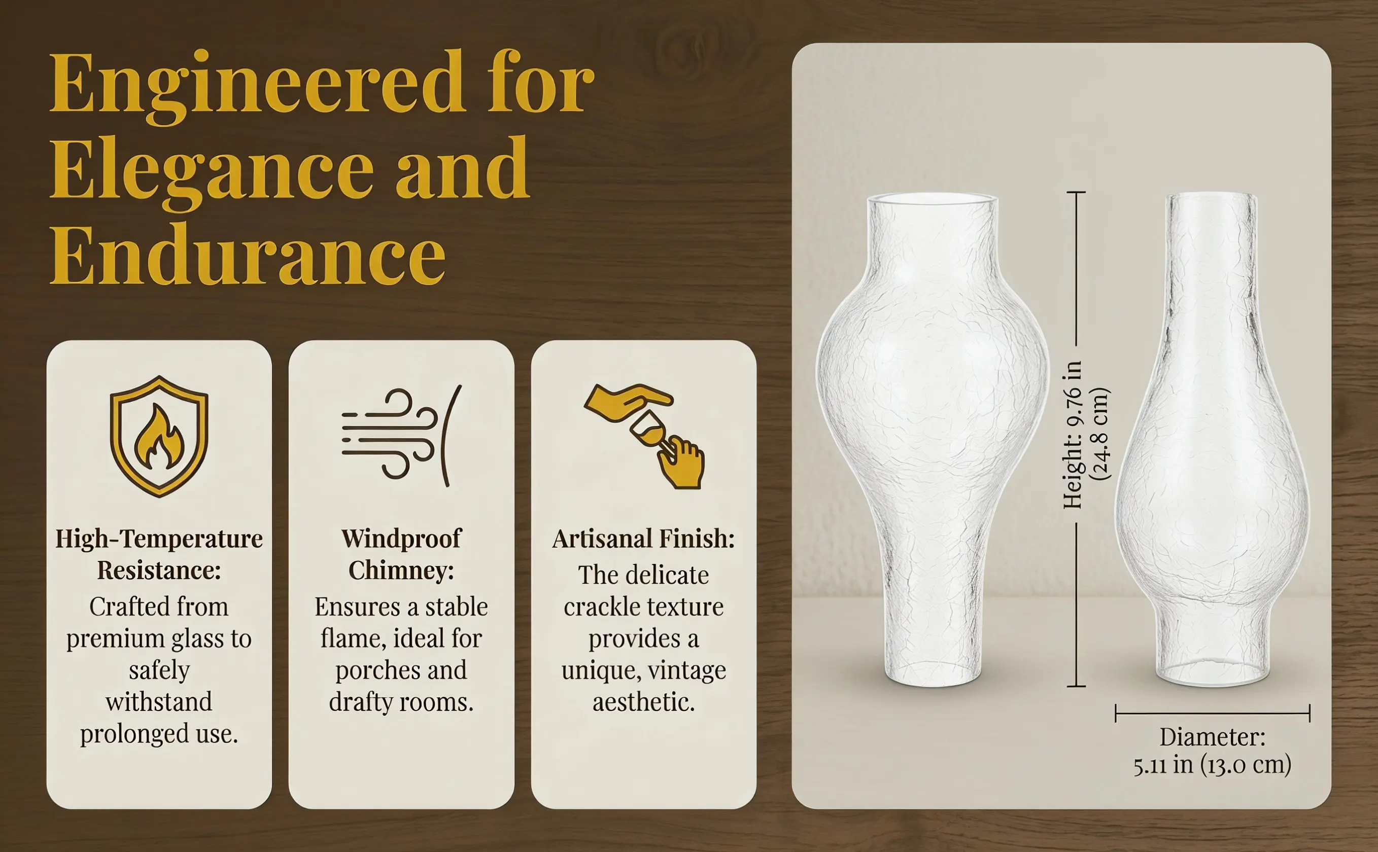 Oil Lamp Chimney Cracked Texture Retro Design Fine Workmanship Windproof Lamp Glass Cover Replacement