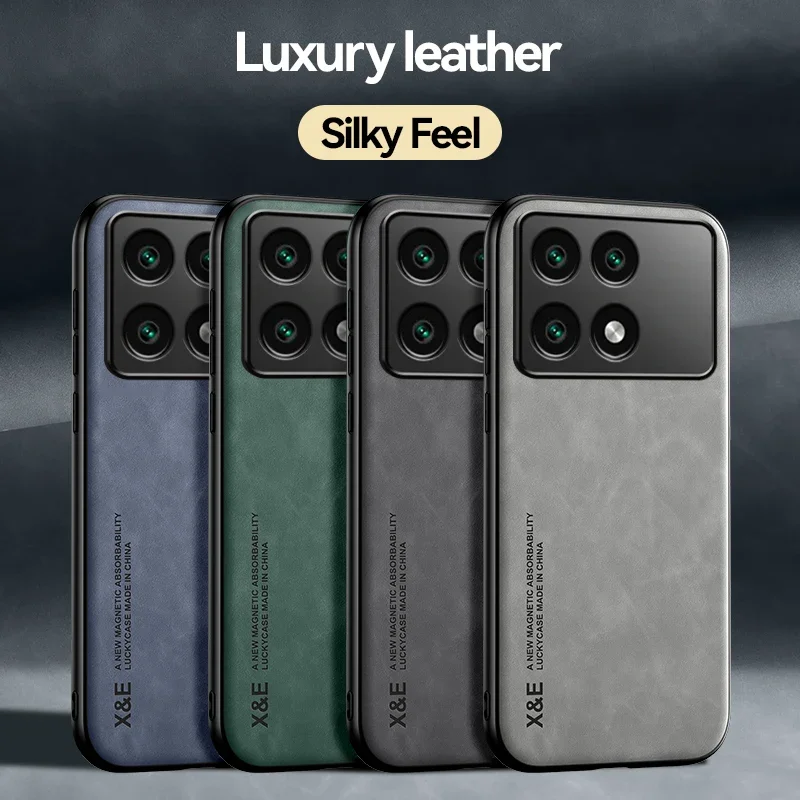 For Xiaomi Poco F6 Pro Car Holder Magnetic Case Leather Texture Phone Case Xiaomi Poco F5 F5 Pro Phone Case for Xiaomi Poco F6