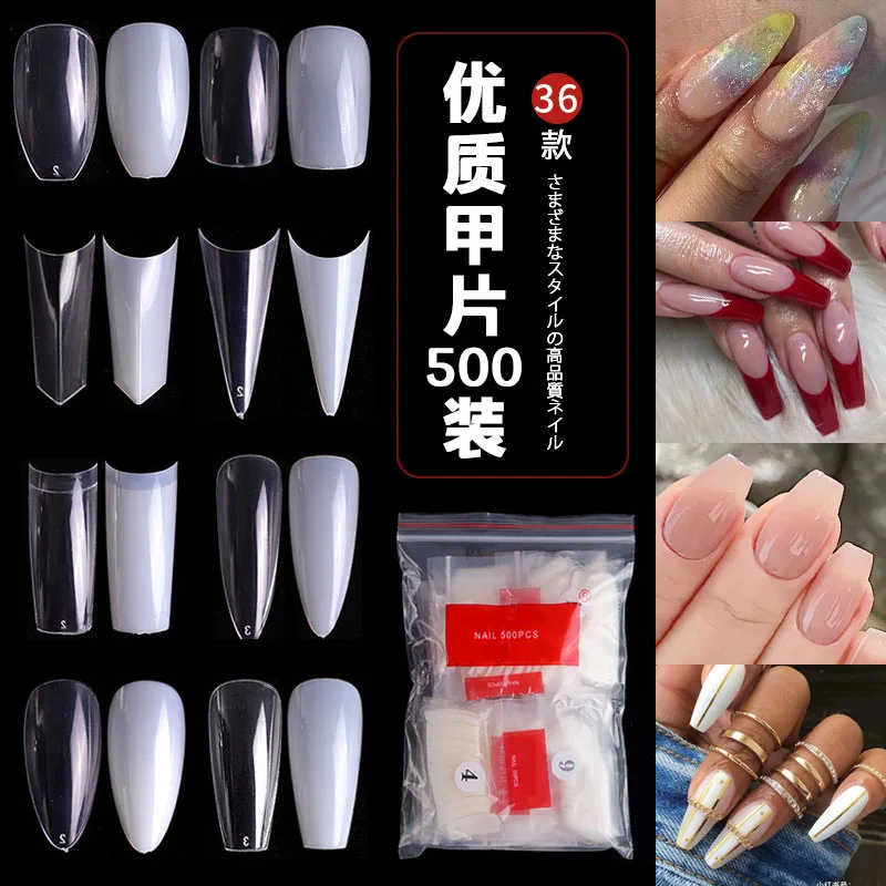 100/500PCS PRO White Clear V Straight Round End Full/Half Acrylic Ballet Coffin French False Nail Tips Fake Toenail Tip Manicure