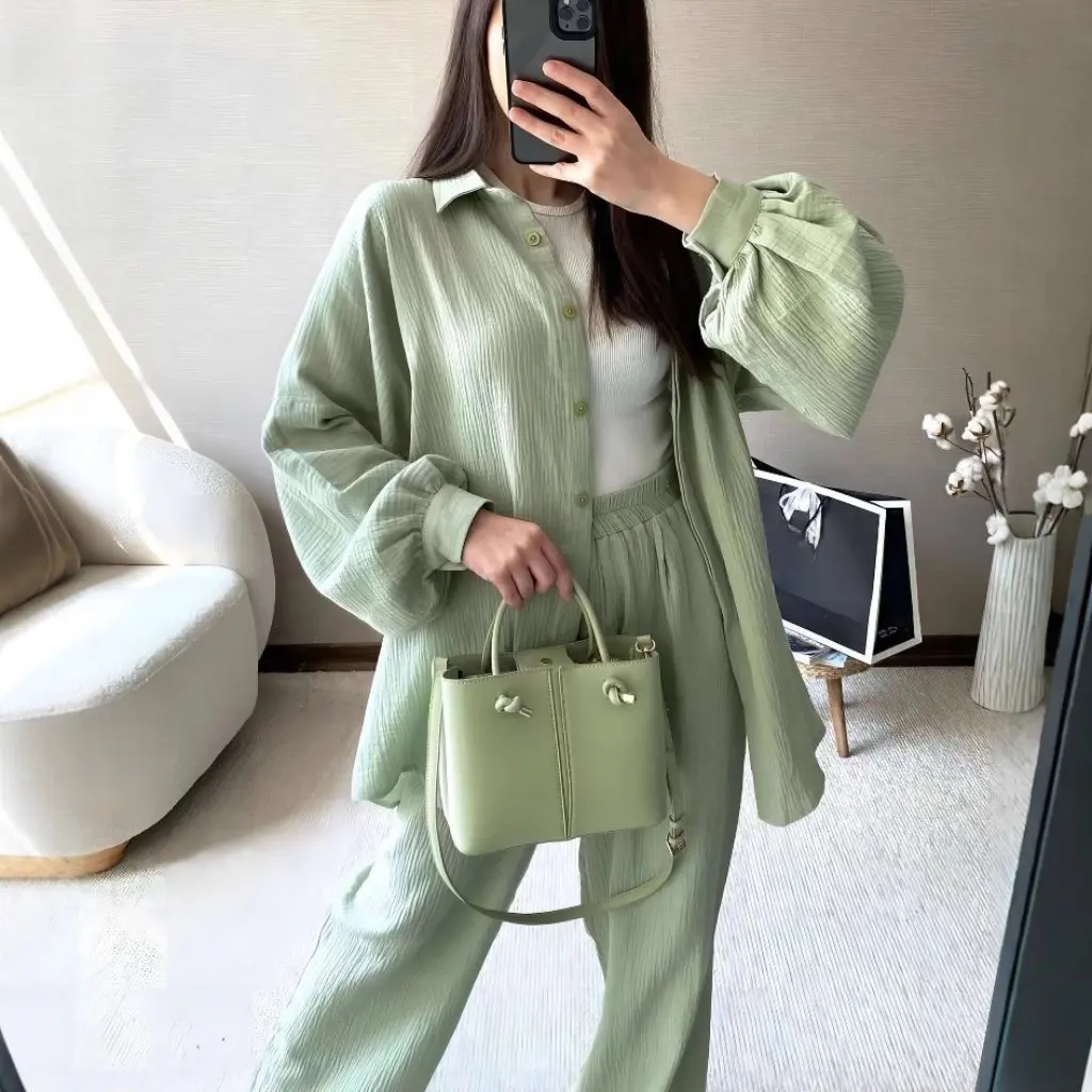 

Женский свободный однотонный комплект из двух предметов с длинными рукавами, костюм большого размера в Юго-Восточной Азии для партии, экспортной моды