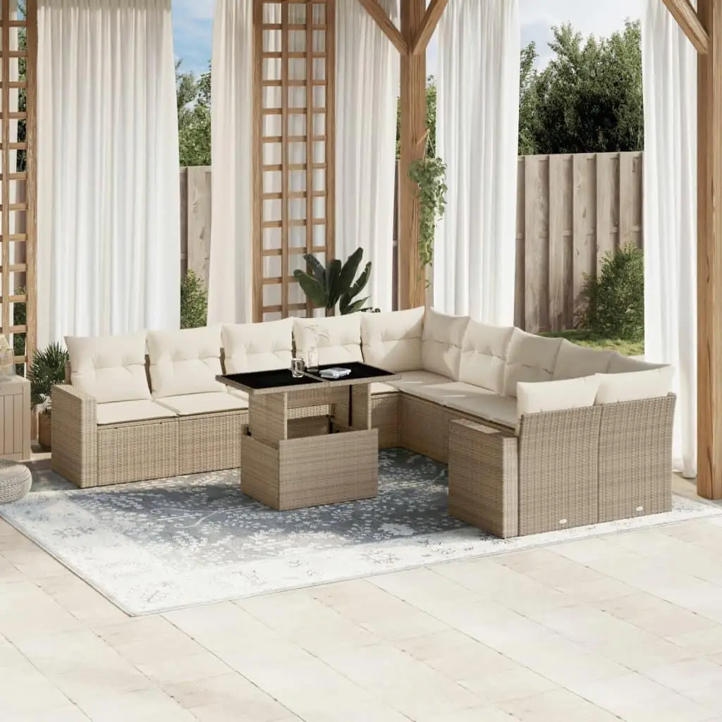 

Beige Garden Sofa Set with PE Rattan Powder Coated Steel Frame and Tempered Glass Top
