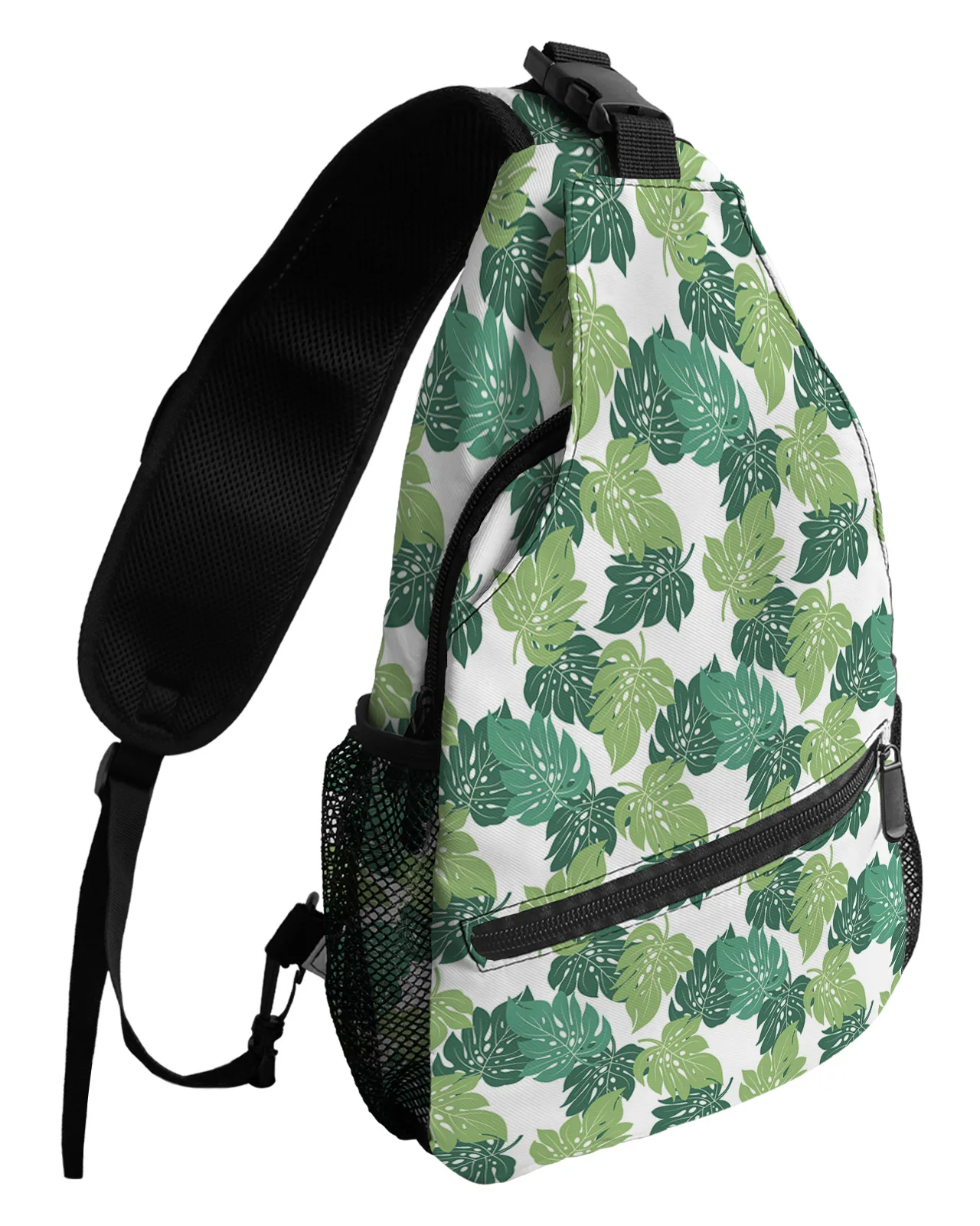 Monstera Green Tropical Plant Chest Bag for Men Women Casual Crossbody Bag Outdoor Travel Climb Waterproof Sling Bag