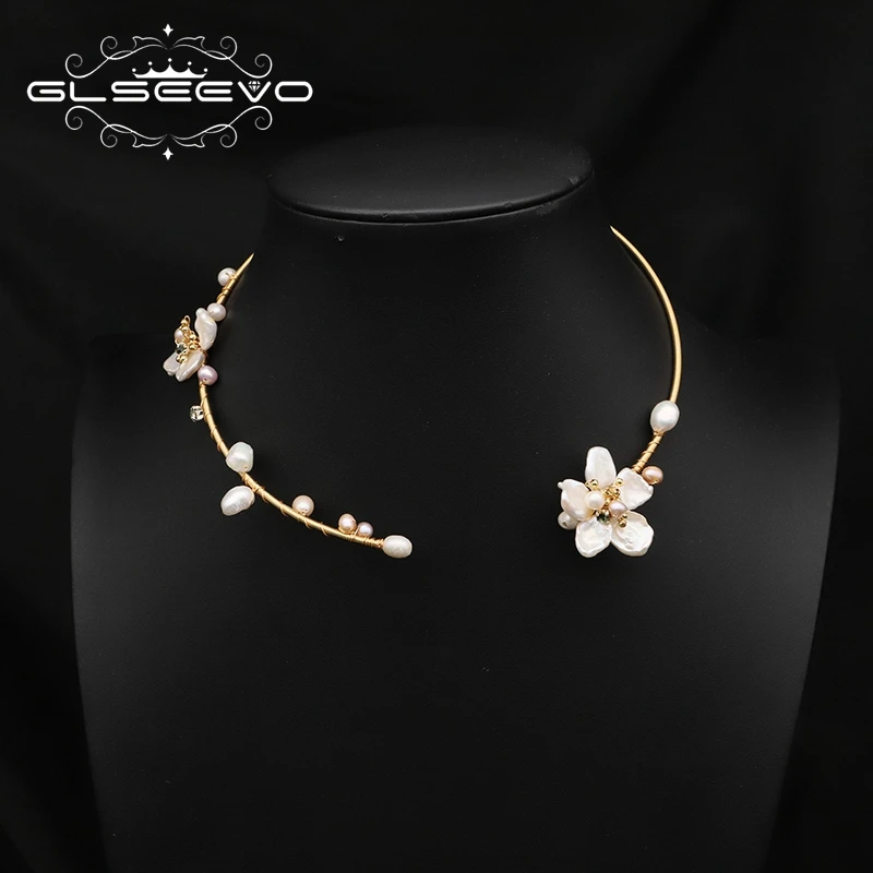 GLSEEVO Natural Fresh Water Baroque Pearl Chokers Necklace Delicate Pearl Flower Design Necklace Jewelry Gifts For Weddings