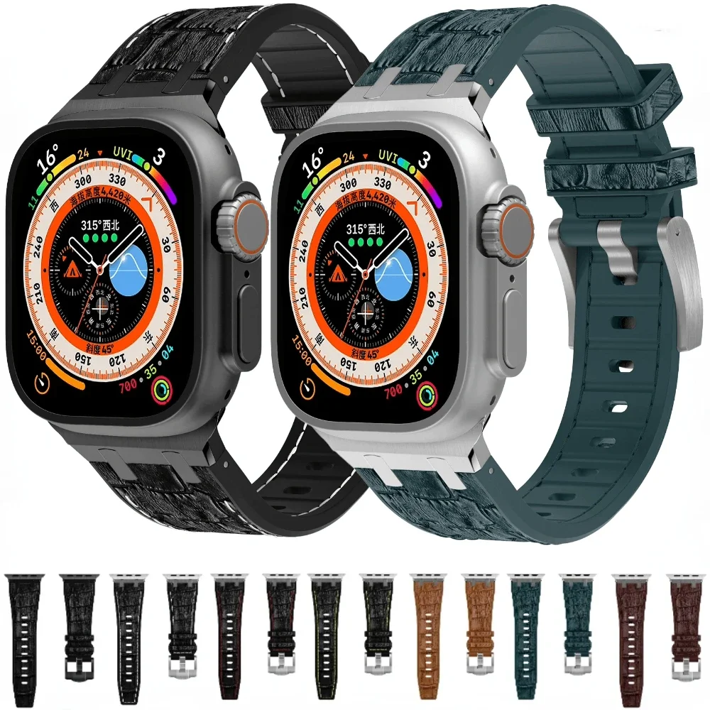 

Leather+Silicone Strap For Apple Watch Band 49mm 46mm 45mm 41mm 44mm 40mm 42mm 38mm Bracelet Wristband Series 10 9 8 7 6 5 4 SE3