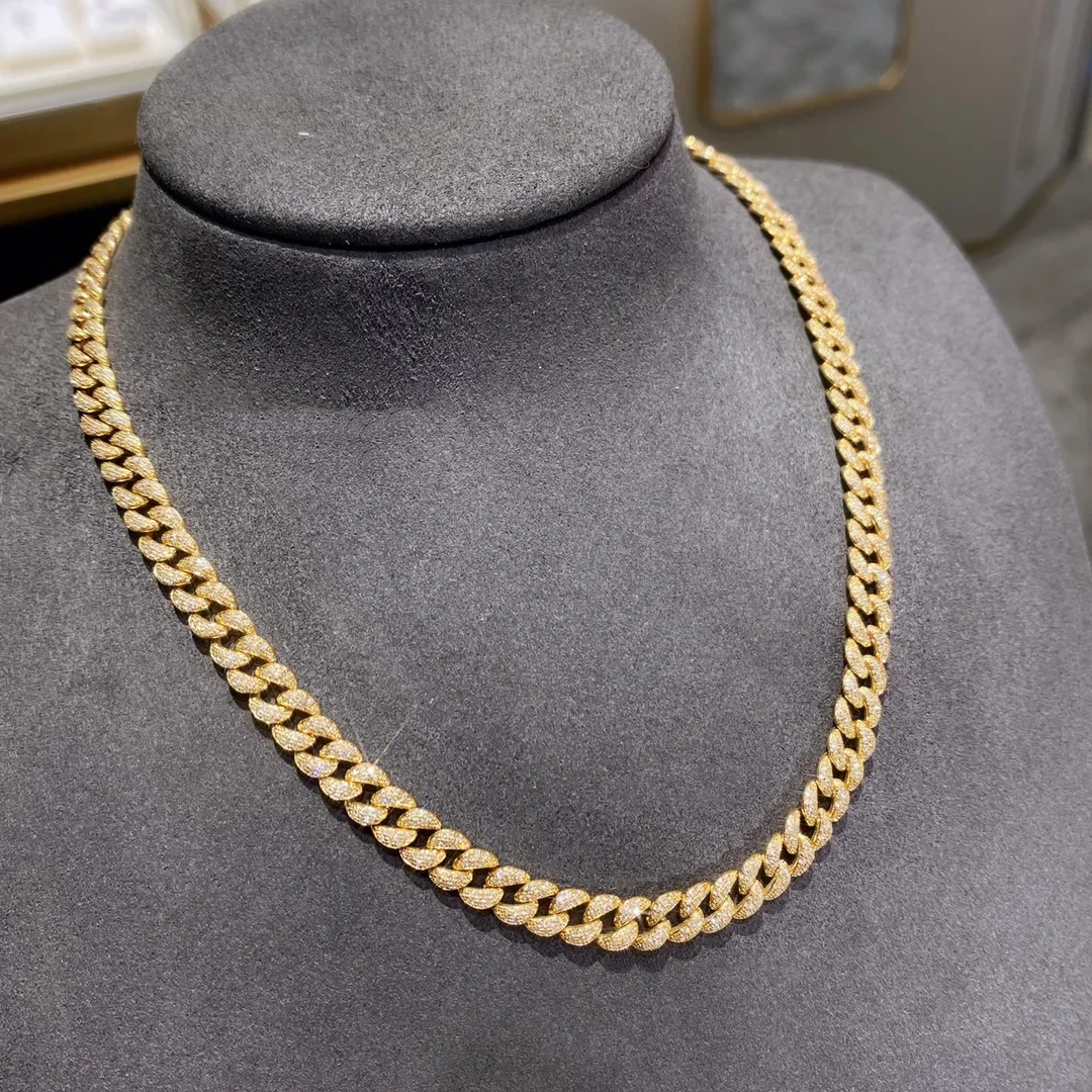 16 Inch 18k Yellow Gold Diamond Hip Hop Cuban Link Chain Miami Necklace Jewelry for Women