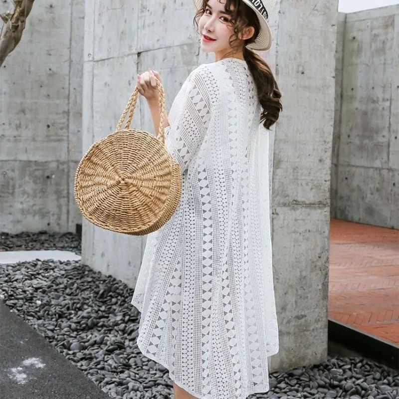 Hollow Out Cardigan Women Beach Holiday Style Pure Fashion Feminine High Street Summer Casual Aesthetic All-match Harajuku Knit