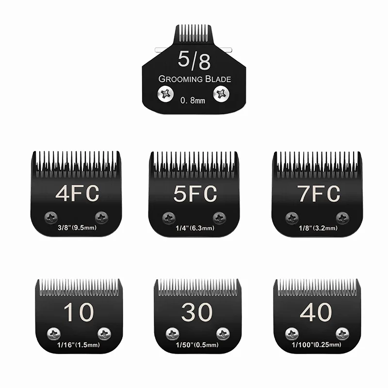 شفرات قابلة للفصل لتصفيف الكلاب الأليفة متوافقة مع مقاس Andis-4FC بطول القطع 1/2 بوصة (13 مم)، معظم ماكينة قص الشعر من سلسلة Wahl KM باللون الأسود #6