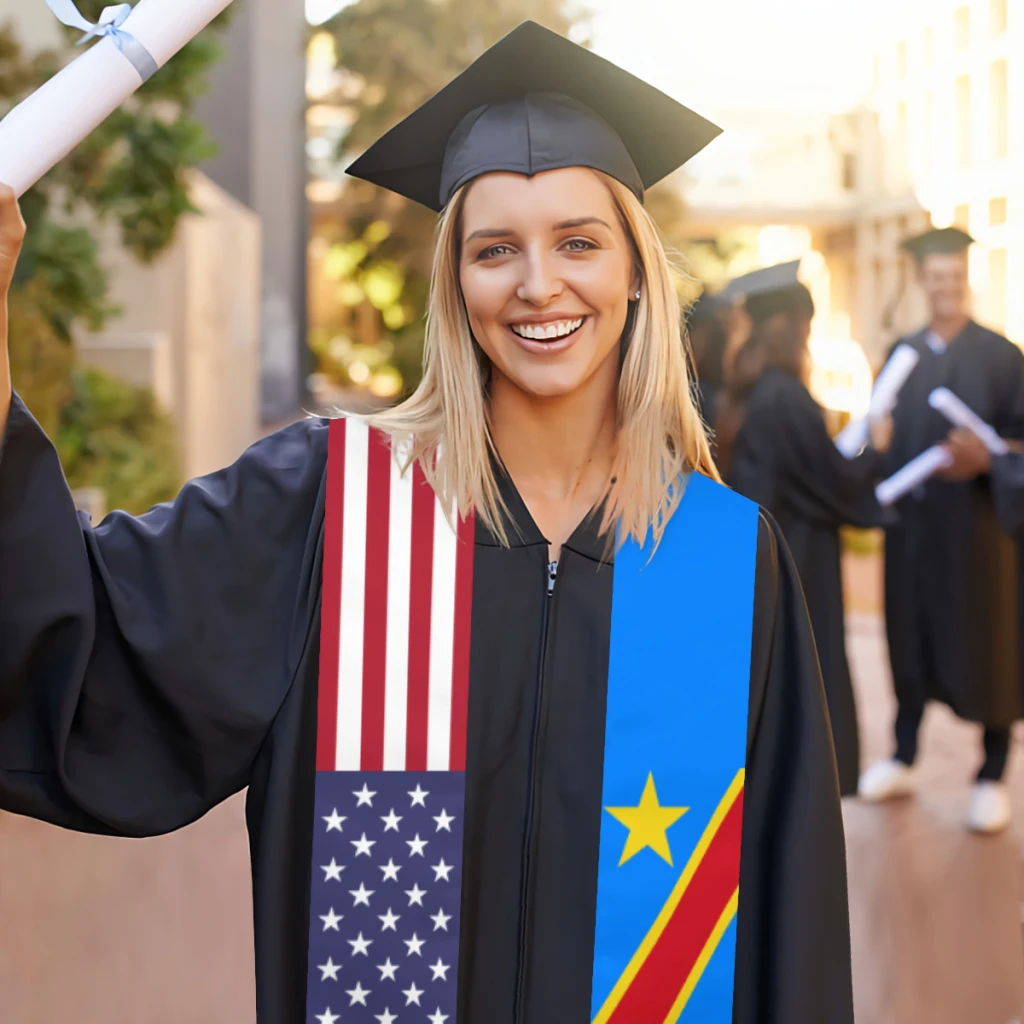 Graduation Sash Democratic Republic of Congo & USA United States Flag Stole Shawls Graduate Scraf International Student Gifts