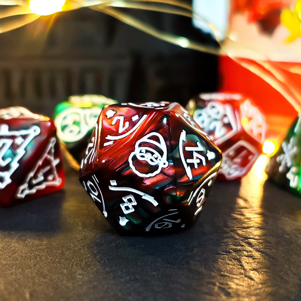 7Pcs/set Acrylic Christmas-themed Window Dice Cute Pattern Dice for Entertainment Home Decoration Tabletop Toy Accessory