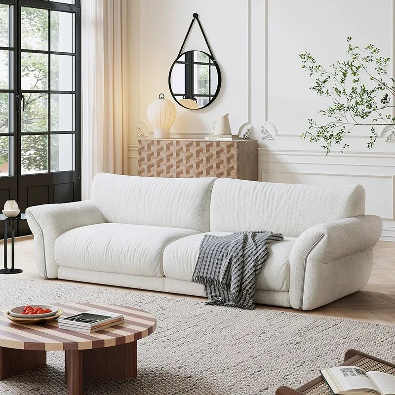 フレンチレトロシェニール生地花びらソファモダンシンプルサイズアパートリビングルーム3人掛けストレートソファ