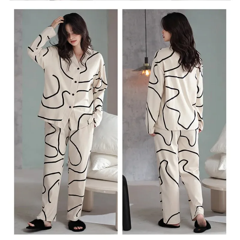 1 Set neuer Damen-Pyjama für Frühling und Herbst, glatter Pyjama, langärmliges Oberteil und lange Hose für Mädchen, leichtes Homewear-Set – Detail 10
