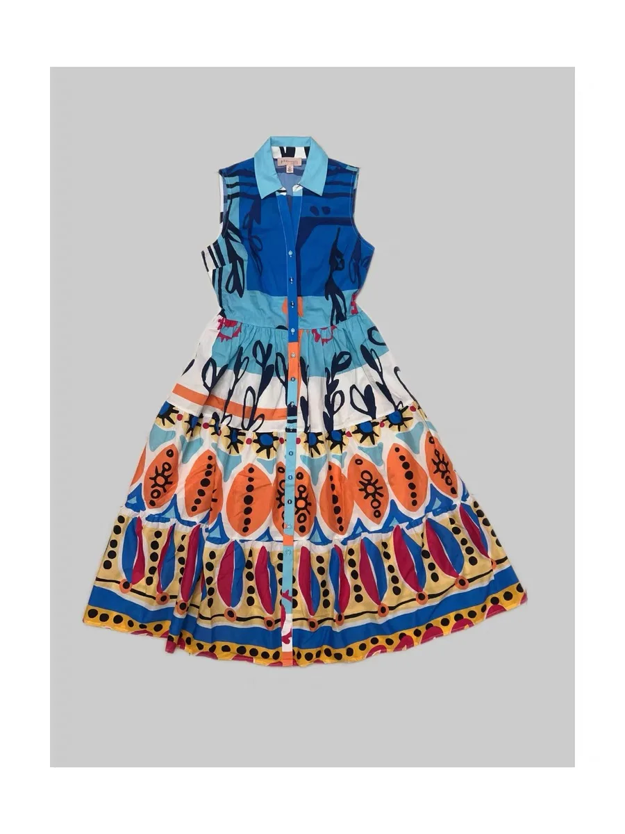 

Foreign trade original Bohemian style women's dress designer style contrasting color print elastic waist sleeveless retro