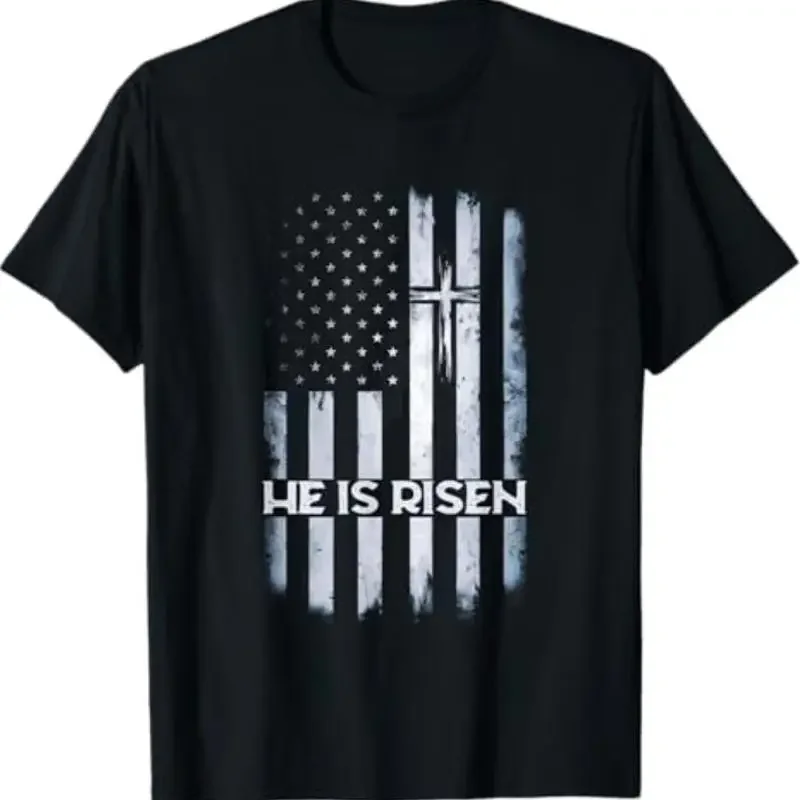 Patriotic Easter American Flag He Is Risen Boys Mens T Shirt