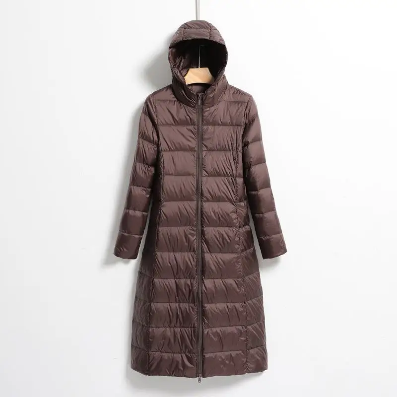 Donne Lungo Con Cappuccio Imbottiture Cappotto 2024 Nuovo Autunno Inverno Ultra Leggero Sottile Piumino D'anatra Bianca Parka Femminile Bigsize Puffer Outwears