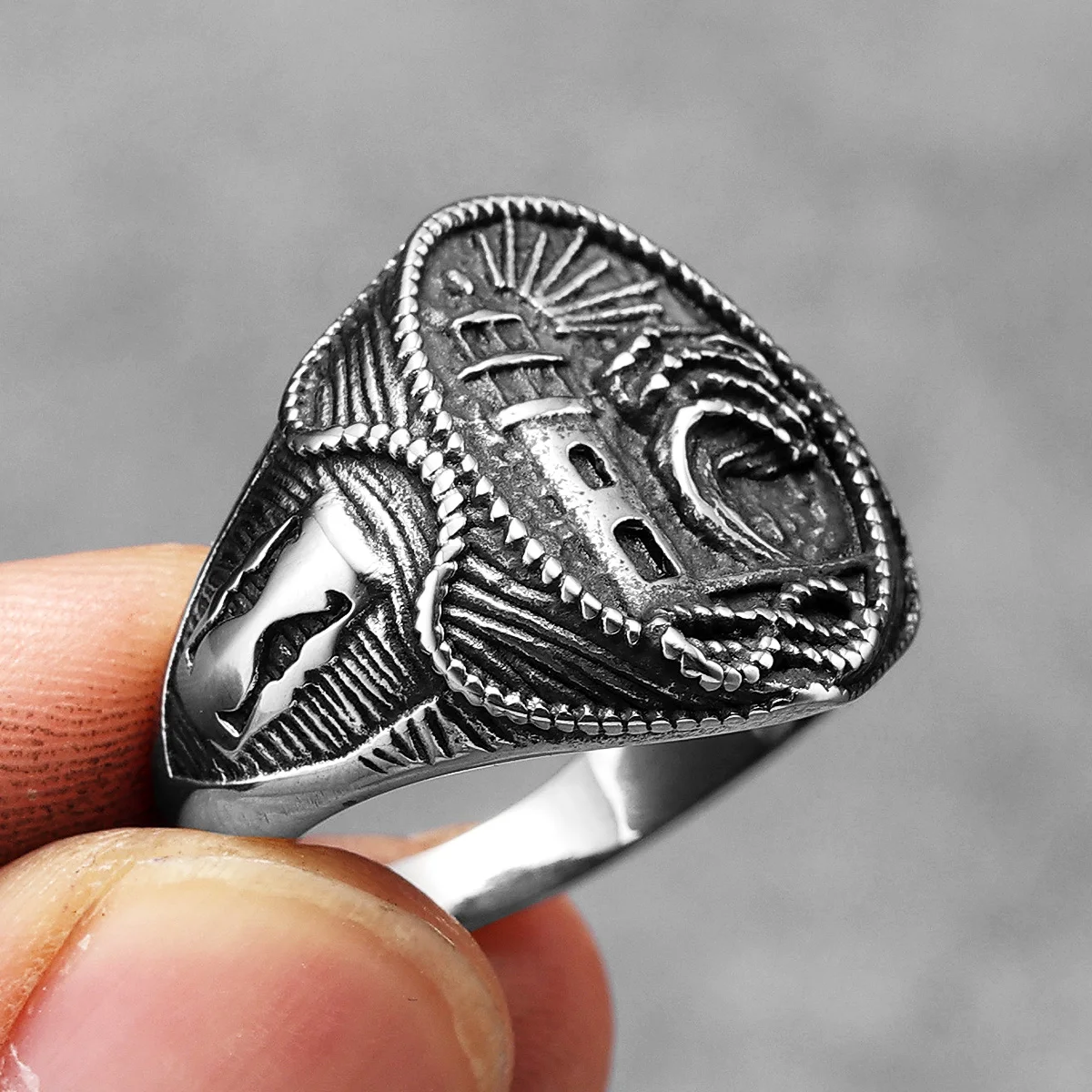 منارة المحيط بحار الرجال خواتم الفولاذ المقاوم للصدأ النساء مجوهرات خمر الشرير الصخرة كول الاشياء الإكسسوارات هدية بالجملة #5