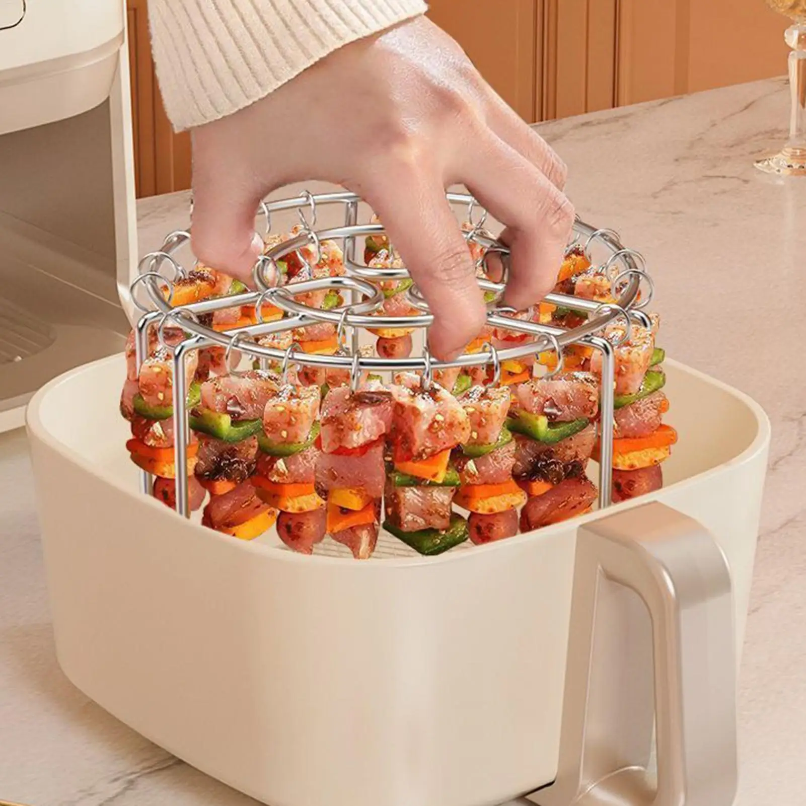 Air Fryer Grill Rack Edelstahl Hängen Grill Spieße Antihaft Outdoor Grill Kebabs Rack Für Gemüse Fisch Fleisch Garnelen