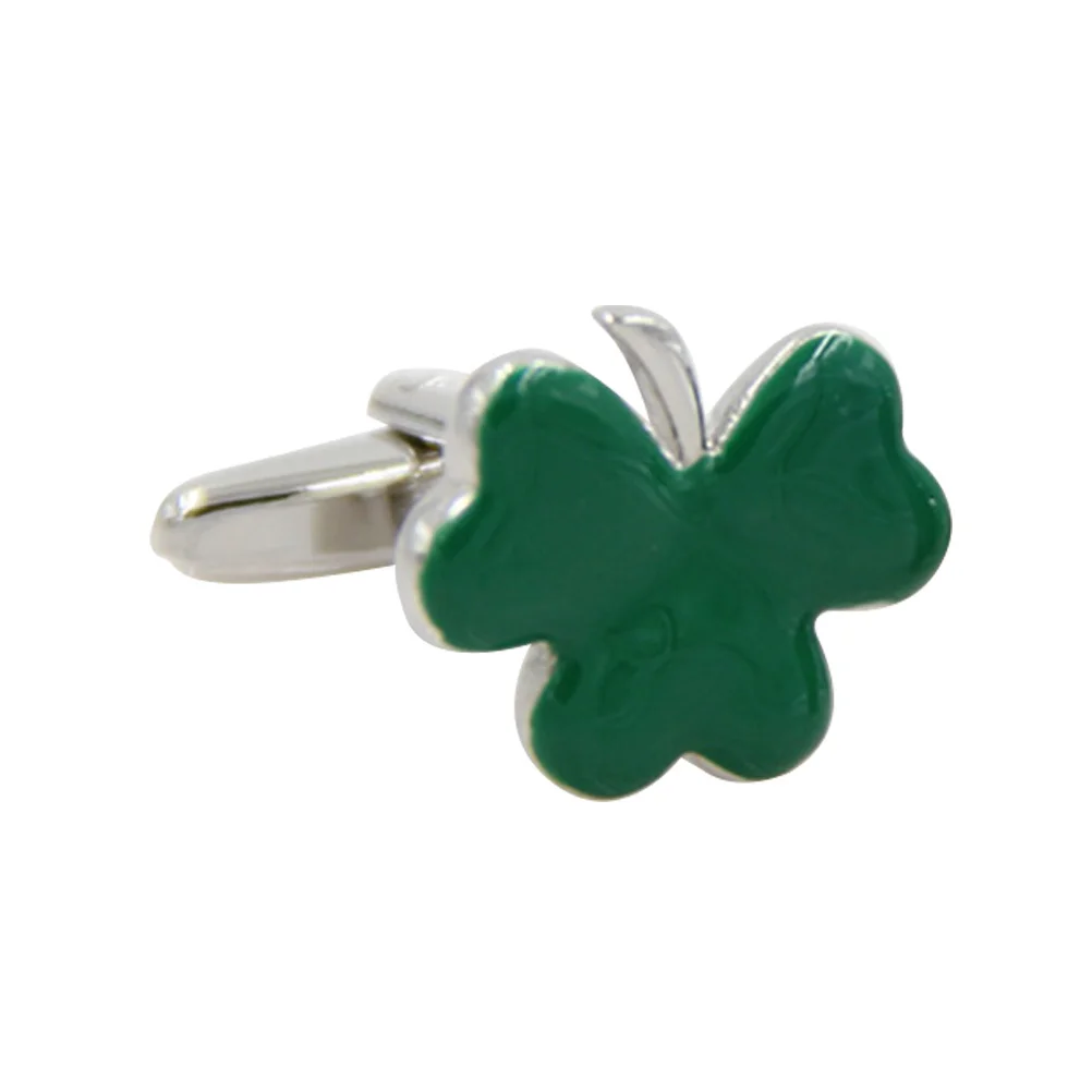 1Pair St Patrick's Day Exquisite Clover Cufflinks Alloy Chrome Plated Golden Copper Jewelry Gift for Men Women