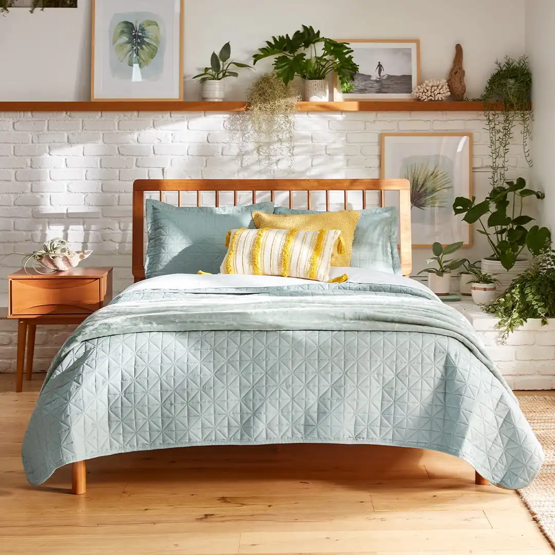 Colcha verde sábio conjunto com folhas, rainha, 7 pcs