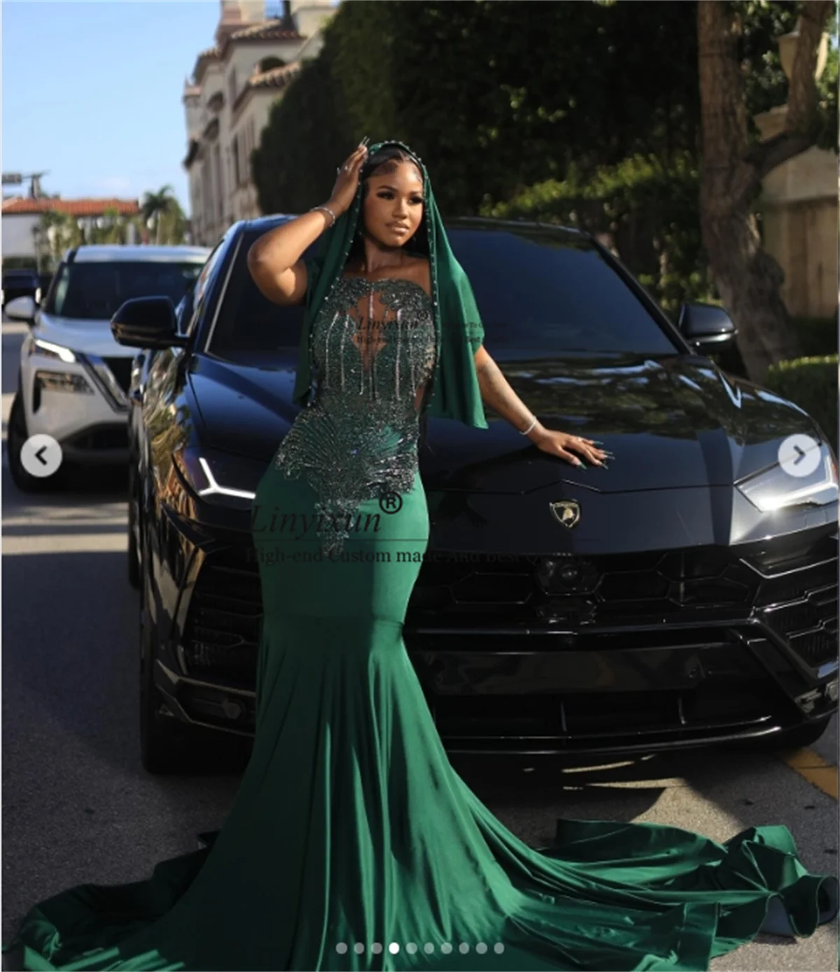 Luxe kralen strass galajurk voor zwart meisje op maat gemaakte zeemeermin bruiloft feestjurk elegante rechter trein robe de soiree